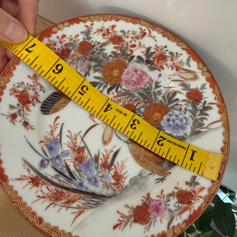 Vintage Japanese Kutani Antique Porcelain Bird Flower‎ Plates 8 Hand Painted 7